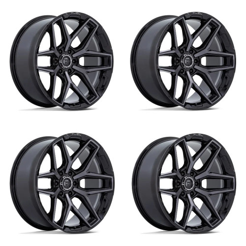 Set 4 18" Fuel Flux 18x9 6x5.5 1mm Wheels Gloss Black Brushed Face Gray Tint Rim