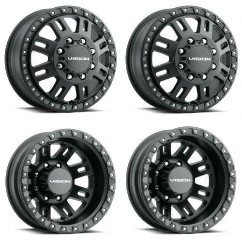 Set 4 16" Vision HD 408 Manx 2 Dually Satin Black Wheels 2 Front 2 Rear 8x6.5