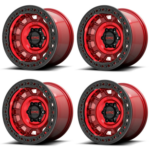 Set 4 KMC KM236 Tank Beadlock 17x9 5x5 Candy Red Wheels 17" -38mm Rims