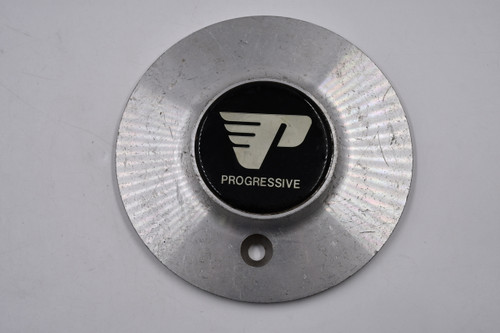 Progressive Brushed Aluminum w/ Black & Gold Logo Wheel Center Cap Hub Cap 6/PROGRESS 6"