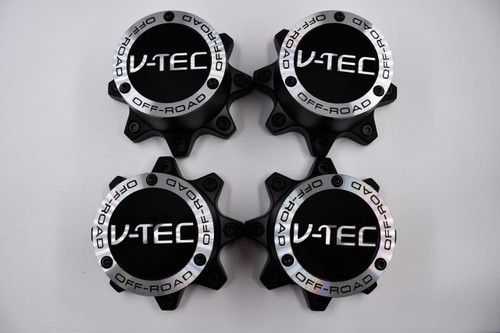 V-TEC Off Road Black w/ Machined & Black Ornament Wheel Center Cap Hub Cap C394-8-CAP(N) 7" V-Tec Off Road 394 Warlord 8 Lug