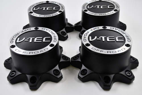 V-TEC Off Road Black w/ Machined & Black Ornament Wheel Center Cap Hub Cap C394-8-CAP(N) 7" V-Tec Off Road 394 Warlord 8 Lug