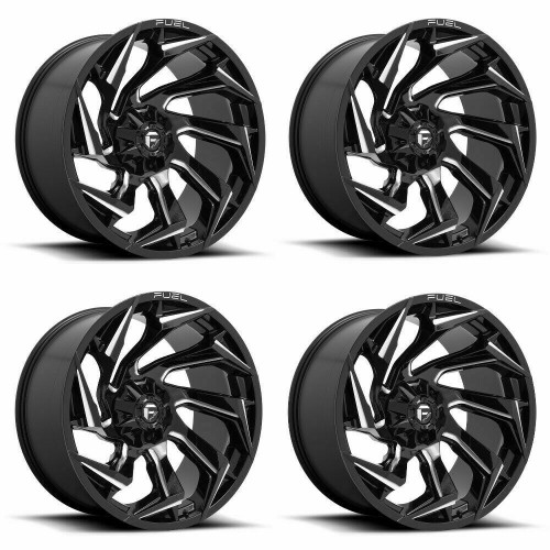 Set 4 Fuel UTV D753 Reaction 22x7 4x156 Gloss Black Milled Wheels 22" 0mm Rims