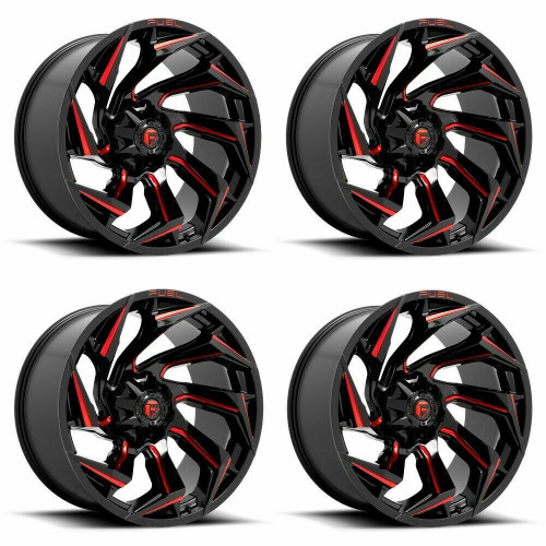 Set 4 Fuel  D755 Reaction 20x9 8x180 Gloss Black Milled Red Tint Wheels 20" 1mm