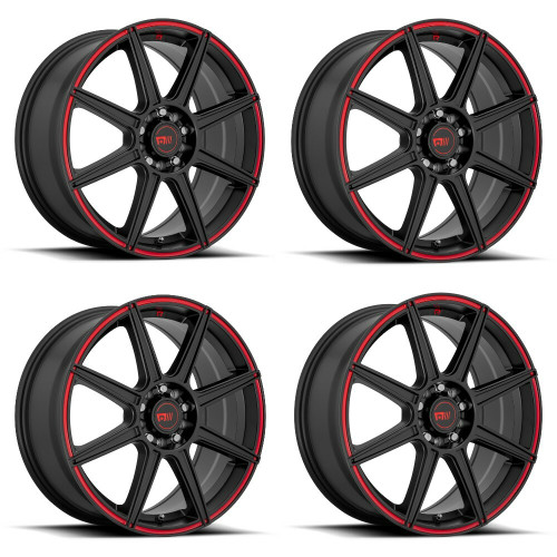 Set 4 16" Motegi MR142 CS8 16x7 5x4.25 5x4.5 40mm Satin Black Red Stripe Wheels