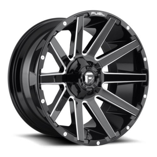 Set 4 20" Fuel D615 Contra 20x9 5x5 5x5.5 20mm Gloss Black Milled Truck Wheels
