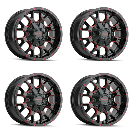 Set 4 20" Mayhem Warrior 20x9 Black W Prism Red 5x5.5 5x150 Wheels 18mm Rims