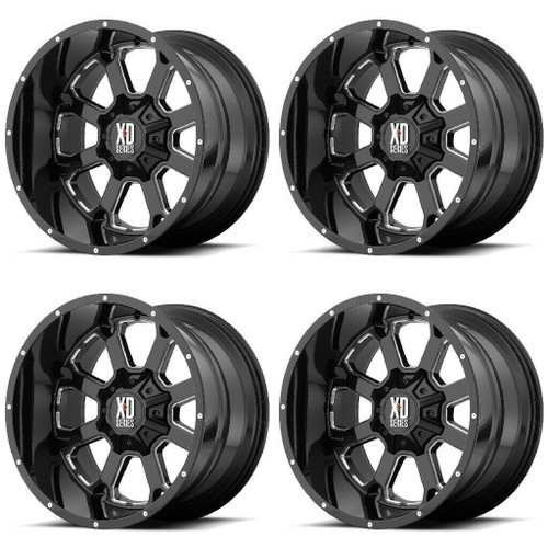 Set 4 XD XD825 Buck 25 20x9 5x5.5 5x150 Gloss Black Milled Wheels 20" 0mm Rims