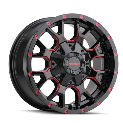 Set 4 20" Mayhem Warrior 20x9 Black W Prism Red 6x135 6x5.5 Wheels 0mm Rims