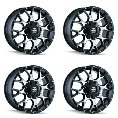 Set 4 18" Mayhem Warrior 18x9 Black Machined 5x4.5 5x5 Wheels -12mm Lifted Rims