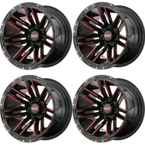 Set 4 20" Moto Metal MO978 Razor 20x10 5x5.5 Black Machine Red Wheels -24mm Rim