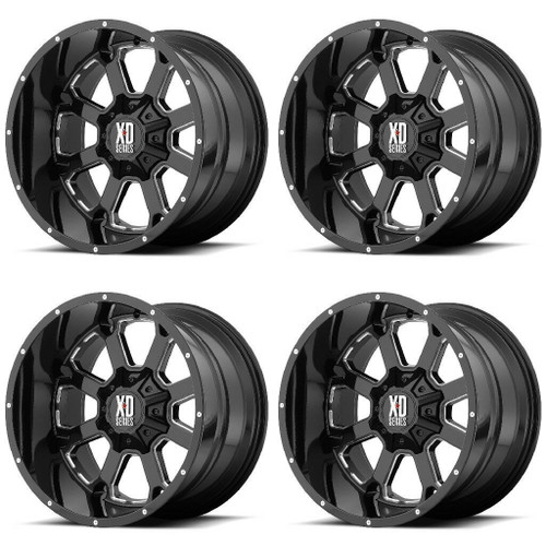 Set 4 XD XD825 Buck 25 20x9 6x135 6x5.5 Gloss Black Milled Wheels 20" 0mm Rims