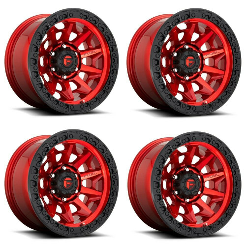 Set 4 16" Fuel D695 Covert 16x8 6x5.5 1mm Wheels Candy Red Black Bead Ring Rims