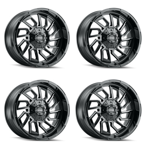 Set 4 22" Mayhem FlyWheels 22x10 Black Milled 8x170 Wheels -19mm Lifted Rims