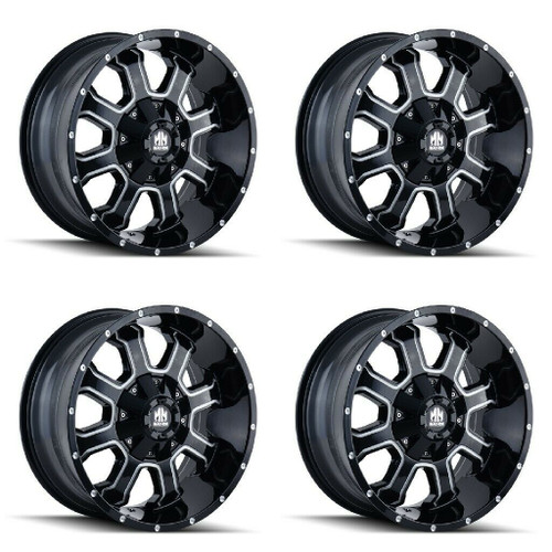 Set 4 17" Mayhem Fierce 17x9 Black Milled 5x4.5 5x5 Wheels -12mm Lifted Rims