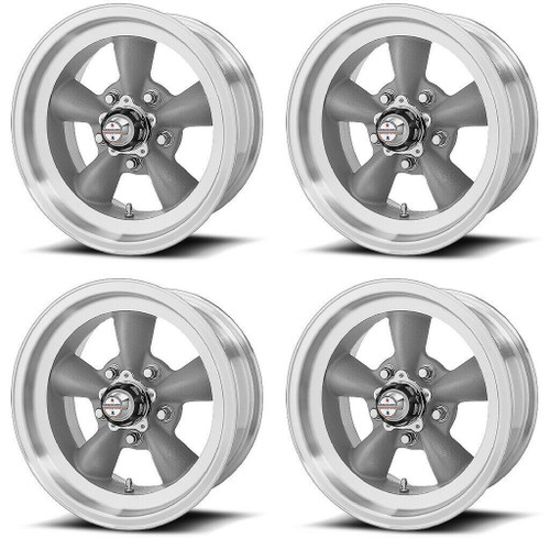 Set 4 American Racing Vintage VN105 Torq Thrust D 15x6 5x4.75 Gray Wheels 4mm