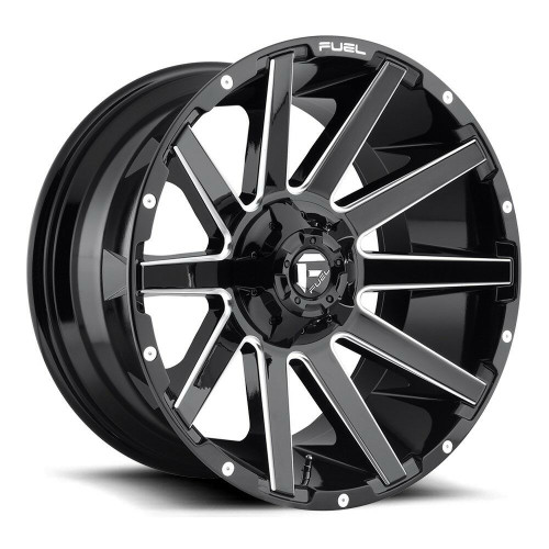 Set 4 20" Fuel D615 Contra 20x9 8x170 20mm Wheels Gloss Black Milled Truck Rims