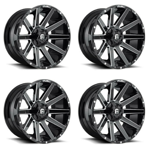 Set 4 20" Fuel D615 Contra 20x10 5x5.5 5x150 -18mm Wheels Gloss Black Milled Rim