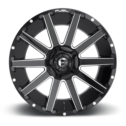 22" Fuel D615 Contra 22x10 5x4.5 5x5 -18mm Wheel Gloss Black Milled Lifted Rim