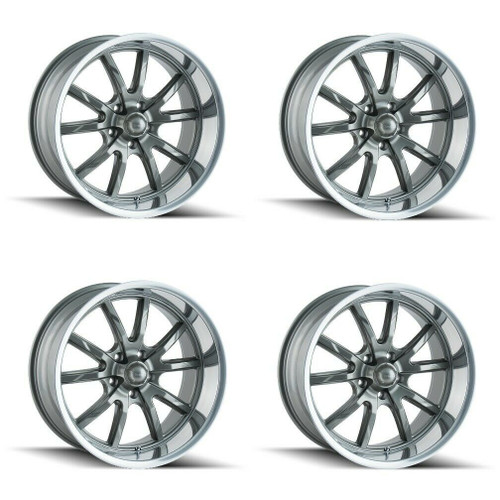 Set 4 17" Ridler 650 17x8 Grey Polished Lip 5x4.75 Wheels 0mm Rims