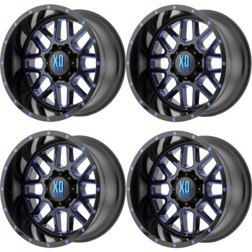 Set 4 XD XD820 Grenade 20x9 5x5 Satin  Black Milled Blue Clear Coat Wheels 20"