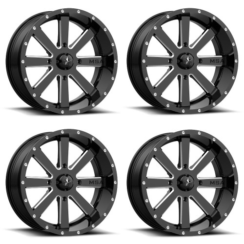 Set 4 MSA Offroad M34 Flash 22x7 4x156 Gloss Black Milled Wheels 22" 0mm Rims