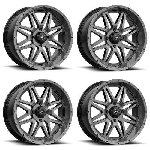Set 4 14" MSA Offroad M26 Vibe 14x7 4x137 Dark Tint Wheels 0mm Rims