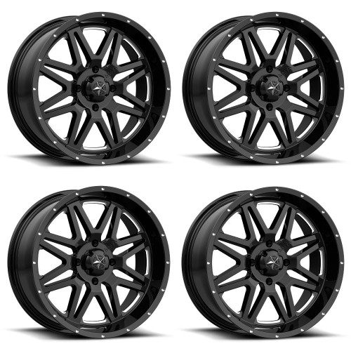 Set 4 MSA Offroad M26 Vibe 14x7 4x137 Milled Gloss Black Wheels 14" 0mm Rims