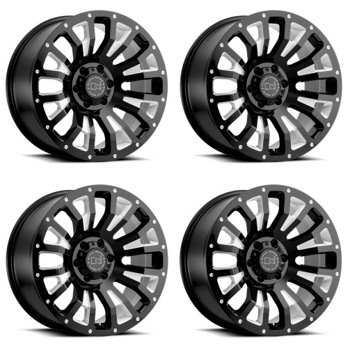 Set 4 Black Rhino Pinatubo 20x12 6x5.5 Black Milled Inside Window Wheels 20"44mm