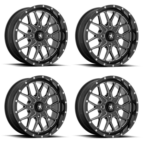 Set 4 MSA Offroad M45 Portal 22x7 4x156 Black Milled Wheels 22" 0mm Rims