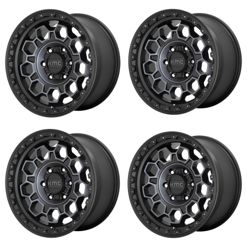 Set 4 KMC KM545 Trek 17x9 5x5 Satin Black With Gray Tint Wheels 17" 18mm Rims