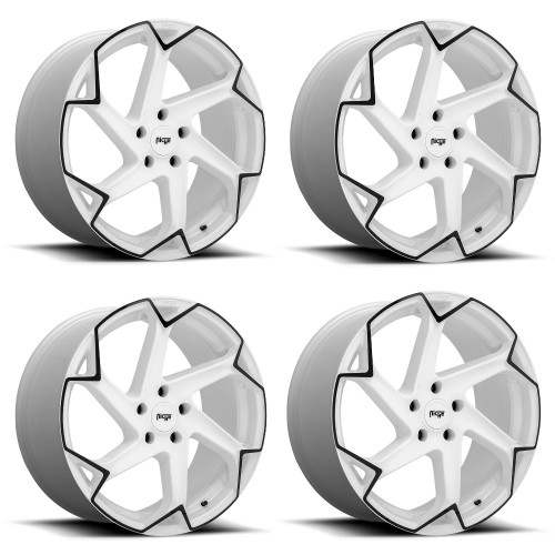 Set 4 Niche M257 Flash 20x10.5 5x112 Gloss White With Black Wheels 20" 40mm