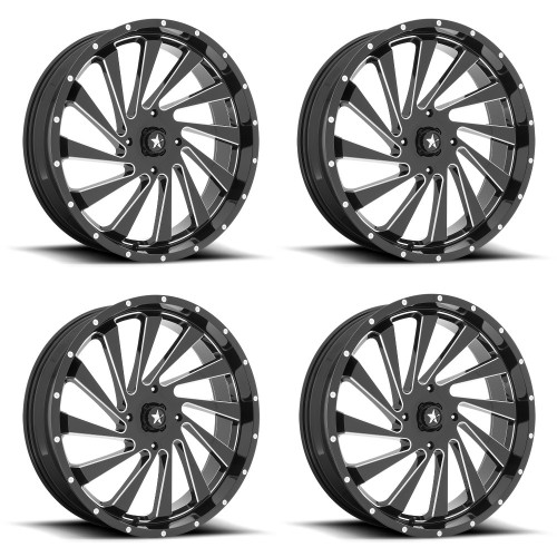 Set 4 MSA Offroad M46 Blade 22x7 4x137 Gloss Black Milled Wheels 22" 0mm