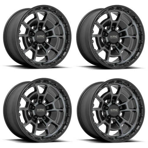 Set 4 KMC KM718 Summit 16x8 6x5.5 Satin Black With Gray Tint Wheels 16" 0mm Rims