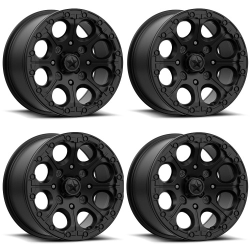 Set 4 MSA Offroad M44 Cannon Beadlock 15x7 4x156 Black Wheels 15" 25mm Rims