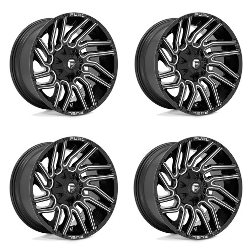 Set 4 22" Fuel D773 Typhoon 22x10 8x180 Gloss Black Milled Wheels -18mm Rims