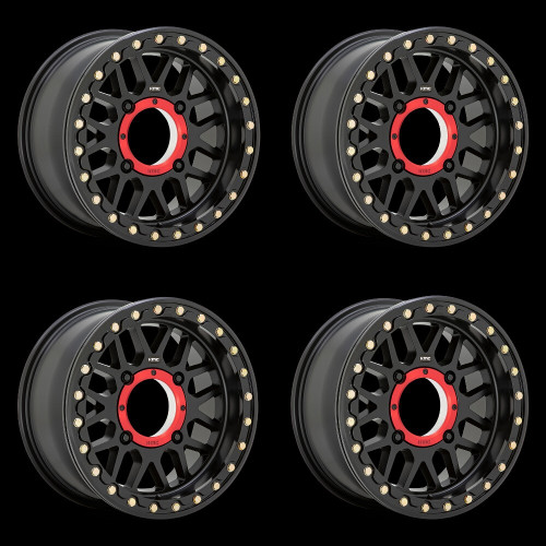 Set 4 KMC Powersports Ks235 Grenade Beadlock 14x7 4x156 Black Wheels 14" 10mm