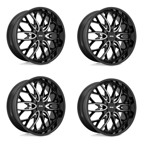 Set 4 DUB S263 OG 22x9.5 6x5.5 Gloss Black Milled Wheels 22" 25mm For Nissan Rim