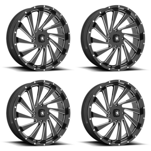 Set 4 MSA Offroad M46 Blade 24x7 4x156 Gloss Black Milled Wheels 24" 0mm Rims