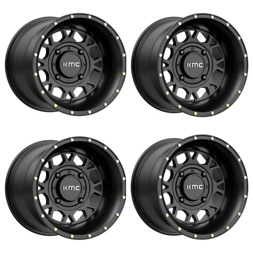 Set 4 KMC Powersports KS135 Grenade 14x10 4x156 Satin Black Wheels 14" 0mm Rims