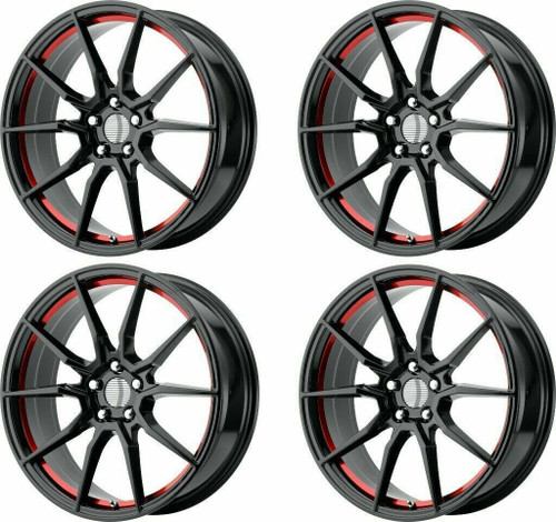 Set 4 Performance Replicas PR193 17x9 5x4.5 Black Red Machined Wheels 17" 24mm