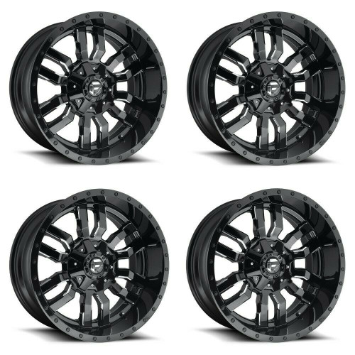 Set 4 22" Fuel D595 Sledge 22x9.5 6x135 6x5.5 Gloss Black Milled Wheels 19mm Rim