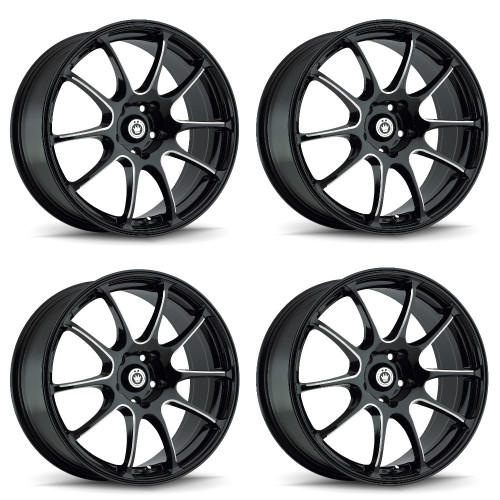 Set 4 17" Konig 24B Illusion Black Ball Cut Machined Spoke 17x7 4x100 40mm Rims