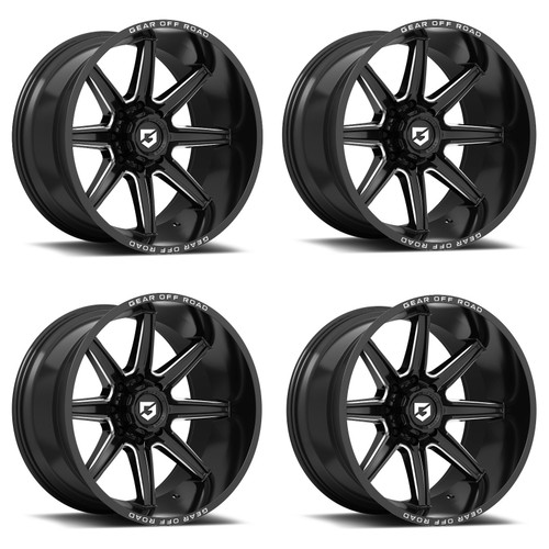 Set 4 20" Gear Off Road 765BM gloss black with milled accents & lip logo 20x10 Wheels 6x135 6x5.50 -19mm