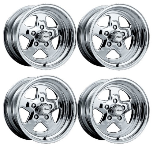 Set 4 15" Pacer 521P Dragstar 15X7 5x4.5 Polished Wheels 0mm Rims