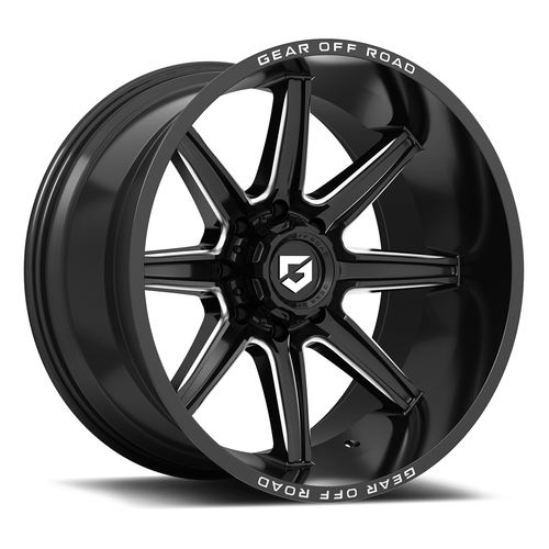 Set 4 20" Gear Off Road 765BM gloss black with milled accents & lip logo 20x12 Wheels 8x180 -44mm