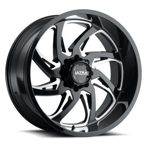 24" Ultra 230BM Villain 24x12 8x6.5 Gloss Black w/ Milled Accents Wheel -44mm