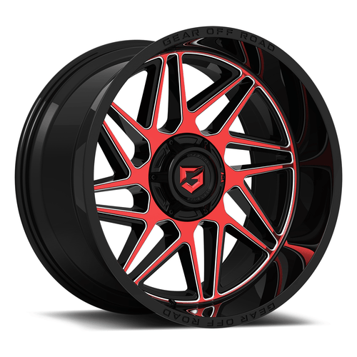 Set 4 20" Gear Off Road 761MBR Ratio 20x10 8x6.5 Black Machined & Red Tint -19mm