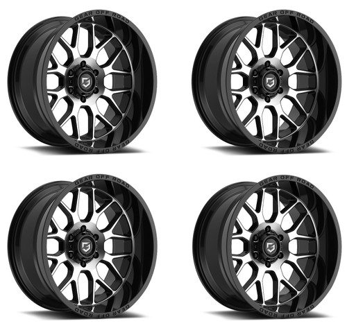 Set 4 20" Gear Off Road 763MB Raid 20x10 8x170 Black Machined Face Wheels -12mm