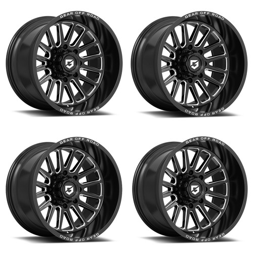 Set 4 20" Gear Off Road 764BM gloss black w/milled accents & lip logo 20x9 Wheels 6x135 6x5.50 +18mm